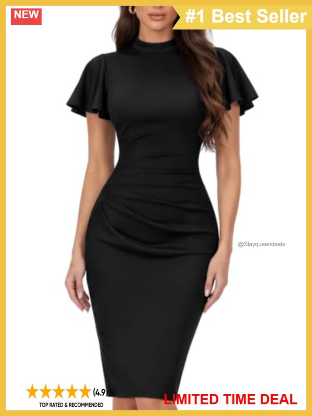 Retro Half Collar Ruffle Sleeve Slim Work Bodycon Dress